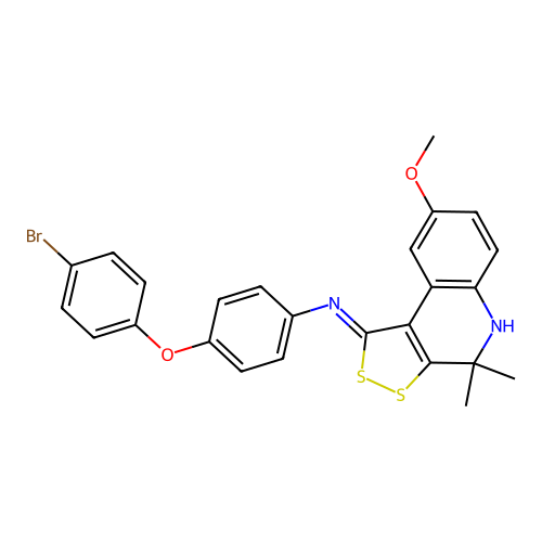 N-[4-(4-bromophenoxy)phenyl]-8-methoxy-4,4-dimethyl-5H-dithiolo[3,4-c]quinolin-1-imine structure