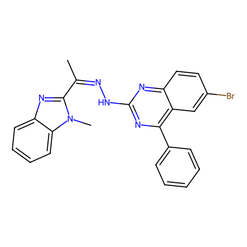 6-bromo-N-[1-(1-methylbenzimidazol-2-yl)ethylideneamino]-4-phenylquinazolin-2-amine structure