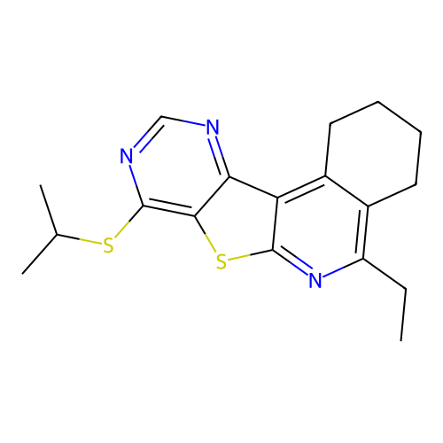 5-ethyl-8-(isopropylthio)-1,2,3,4-tetrahydropyrimido[4',5':4,5]thieno[2,3-c]isoquinoline structure