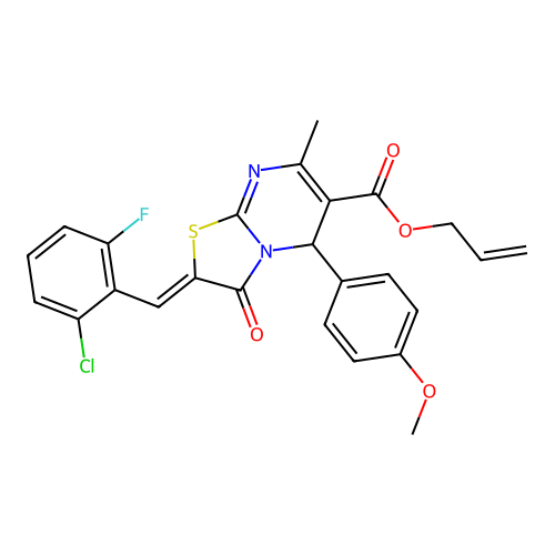 (Z)-allyl 2-(2-chloro-6-fluorobenzylidene)-5-(4-methoxyphenyl)-7-methyl-3-oxo-3,5-dihydro-2H-thiazolo[3,2-a]pyrimidine-6-carboxylate structure