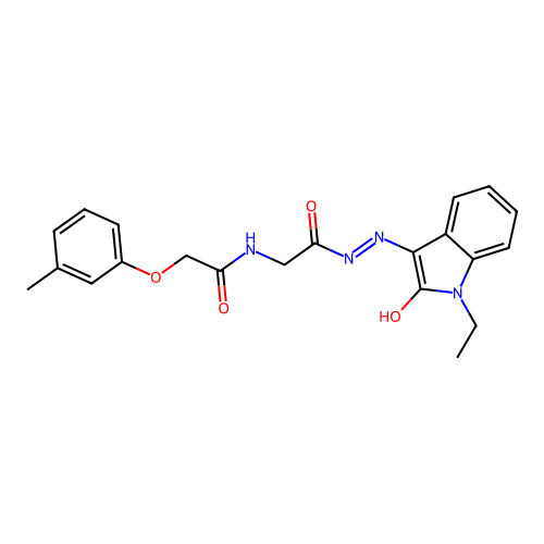 N-[(1-ethyl-2-oxoindol-3-ylidene)amino]-2-[[2-(3-methylphenoxy)acetyl]amino]acetamide structure