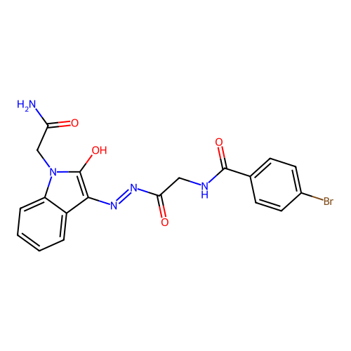 4-bromo-N-[[[1-(carbamoylmethyl)-2-oxo-indol-3-ylidene]amino]carbamoylmethyl]benzamide structure