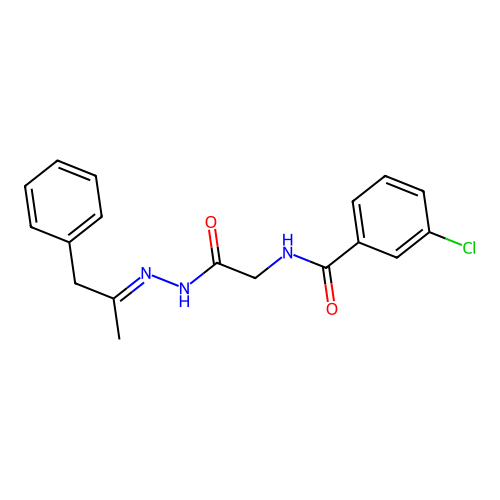 3-Chloro-N-[1-methyl-2-phenyl-eth-(E)-ylidene-hydrazinocarbonylmethyl]-benzamide structure