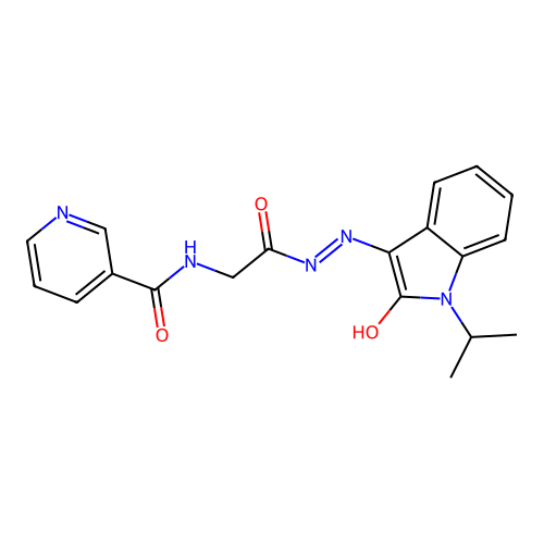 (Z)-N-(2-(2-(1-isopropyl-2-oxoindolin-3-ylidene)hydrazinyl)-2-oxoethyl)nicotinamide structure
