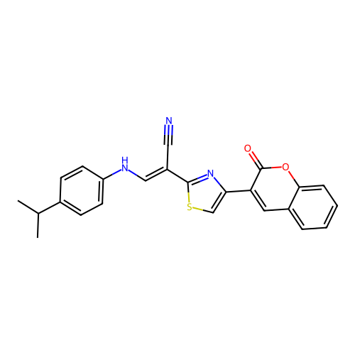 (E)-3-((4-isopropylphenyl)amino)-2-(4-(2-oxo-2H-chromen-3-yl)thiazol-2-yl)acrylonitrile structure