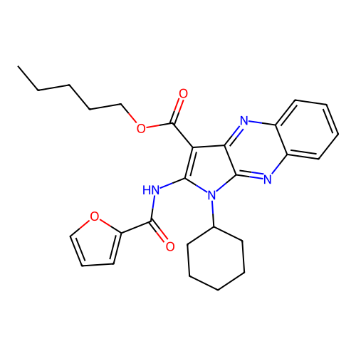 pentyl 1-cyclohexyl-2-(furan-2-carbonylamino)pyrrolo[3,2-b]quinoxaline-3-carboxylate structure