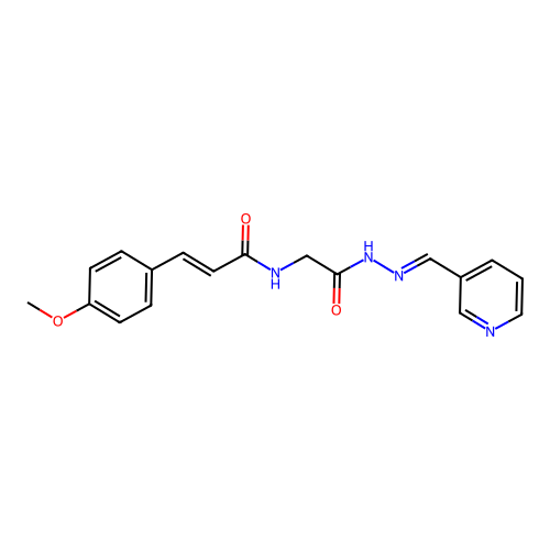 (2E)-3-(4-methoxyphenyl)-N-{2-oxo-2-[(2E)-2-(pyridin-3-ylmethylidene)hydrazinyl]ethyl}prop-2-enamide (non-preferred name) structure