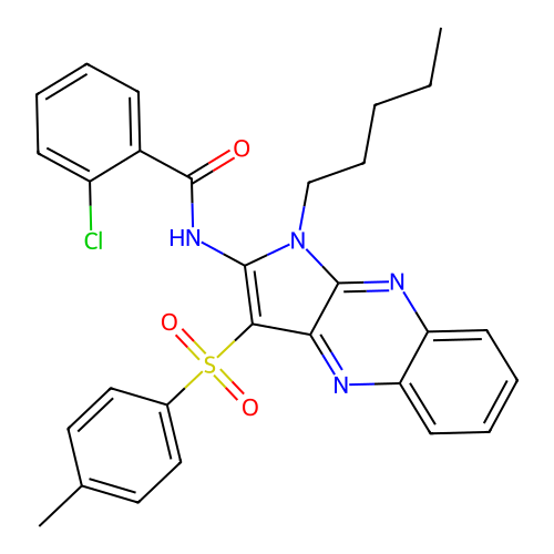 2-chloro-N-(1-pentyl-3-tosyl-1H-pyrrolo[2,3-b]quinoxalin-2-yl)benzamide structure