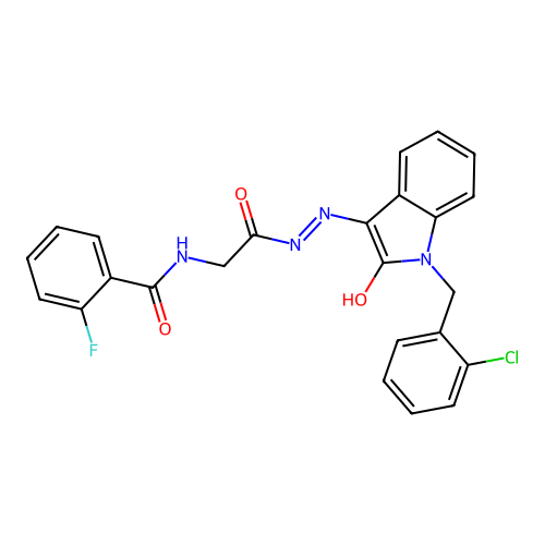 (Z)-N-(2-(2-(1-(2-chlorobenzyl)-2-oxoindolin-3-ylidene)hydrazinyl)-2-oxoethyl)-2-fluorobenzamide structure