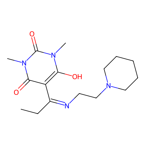 1,3-dimethyl-5-[1-(2-piperidin-1-ylethylamino)propylidene]-1,3-diazinane-2,4,6-trione structure
