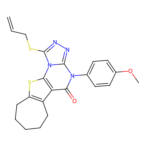 1-(allylthio)-4-(4-methoxyphenyl)-7,8,9,10-tetrahydro-4H-cyclohepta[4,5]thieno[3,2-e][1,2,4]triazolo[4,3-a]pyrimidin-5(6H)-one structure