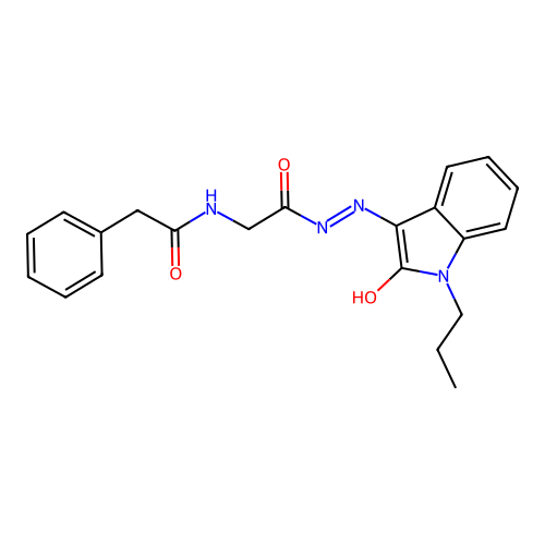 (Z)-N-(2-oxo-2-(2-(2-oxo-1-propylindolin-3-ylidene)hydrazinyl)ethyl)-2-phenylacetamide structure