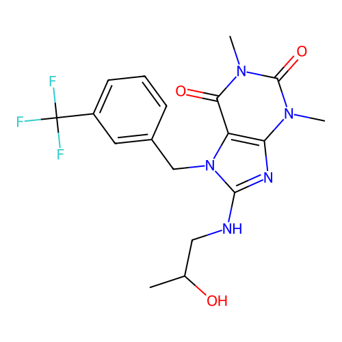 8-((2-hydroxypropyl)amino)-1,3-dimethyl-7-(3-(trifluoromethyl)benzyl)-1H-purine-2,6(3H,7H)-dione structure