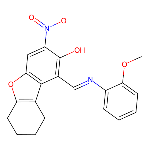 (1Z)-1-[(2-methoxyanilino)methylidene]-3-nitro-6,7,8,9-tetrahydrodibenzofuran-2-one structure