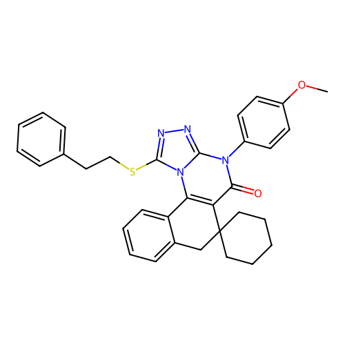 4-(4-methoxyphenyl)-1-(phenethylthio)-4H-spiro[benzo[h][1,2,4]triazolo[4,3-a]quinazoline-6,1'-cyclohexan]-5(7H)-one structure