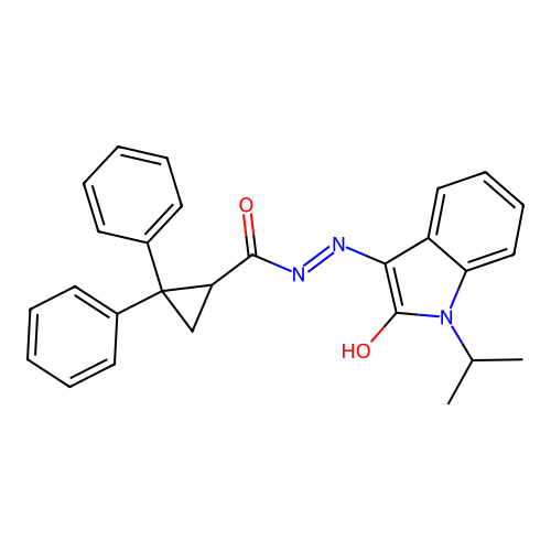 (Z)-N'-(1-isopropyl-2-oxoindolin-3-ylidene)-2,2-diphenylcyclopropanecarbohydrazide structure