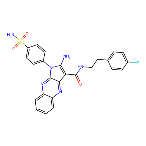 2-amino-N-(4-fluorophenethyl)-1-(4-sulfamoylphenyl)-1H-pyrrolo[2,3-b]quinoxaline-3-carboxamide structure