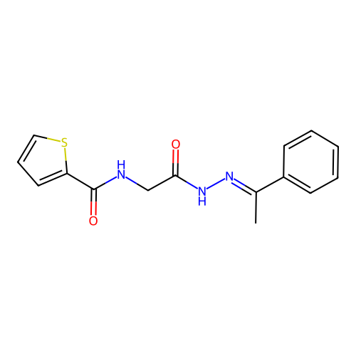 (E)-N-(2-oxo-2-(2-(1-phenylethylidene)hydrazinyl)ethyl)thiophene-2-carboxamide structure