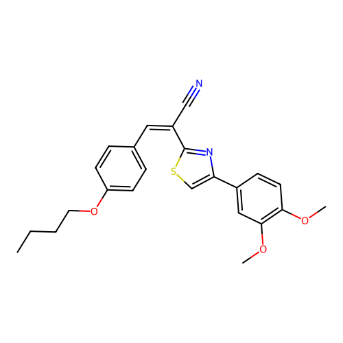 (2Z)-3-(4-butoxyphenyl)-2-[4-(3,4-dimethoxyphenyl)-1,3-thiazol-2-yl]prop-2-enenitrile structure
