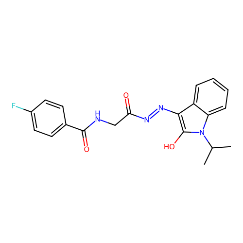(Z)-4-fluoro-N-(2-(2-(1-isopropyl-2-oxoindolin-3-ylidene)hydrazinyl)-2-oxoethyl)benzamide structure