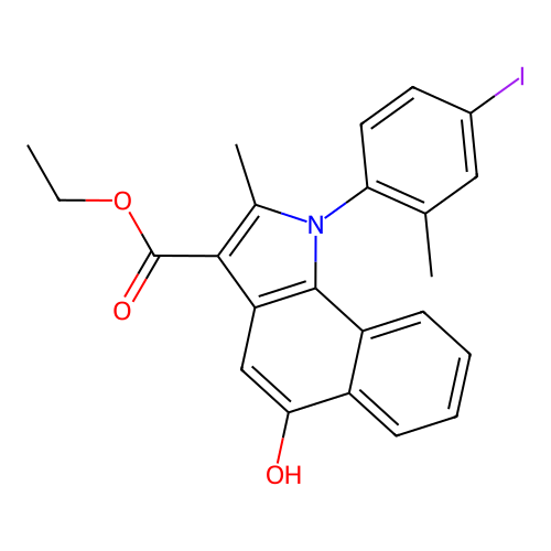 ethyl 5-hydroxy-1-(4-iodo-2-methylphenyl)-2-methyl-1H-benzo[g]indole-3-carboxylate structure