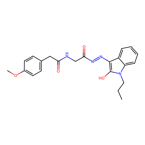 (Z)-2-(4-methoxyphenyl)-N-(2-oxo-2-(2-(2-oxo-1-propylindolin-3-ylidene)hydrazinyl)ethyl)acetamide structure