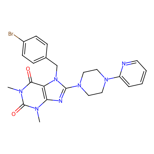 7-[(4-bromophenyl)methyl]-1,3-dimethyl-8-(4-pyridin-2-ylpiperazin-1-yl)purine-2,6-dione structure