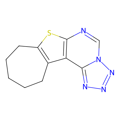9,10,11,12-tetrahydro-8H-cyclohepta[4,5]thieno[3,2-e]tetrazolo[1,5-c]pyrimidine structure