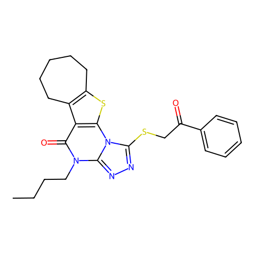 4-butyl-1-((2-oxo-2-phenylethyl)thio)-7,8,9,10-tetrahydro-4H-cyclohepta[4,5]thieno[3,2-e][1,2,4]triazolo[4,3-a]pyrimidin-5(6H)-one structure