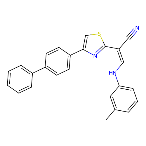 (2Z)-2-[4-(biphenyl-4-yl)-1,3-thiazol-2-yl]-3-[(3-methylphenyl)amino]prop-2-enenitrile structure