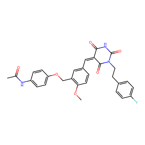 (Z)-N-(4-((5-((1-(4-fluorophenethyl)-2,4,6-trioxotetrahydropyrimidin-5(2H)-ylidene)methyl)-2-methoxybenzyl)oxy)phenyl)acetamide structure