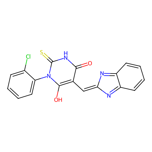 (5Z)-5-(1H-benzimidazol-2-ylmethylidene)-1-(2-chlorophenyl)-2-sulfanylidene-1,3-diazinane-4,6-dione structure