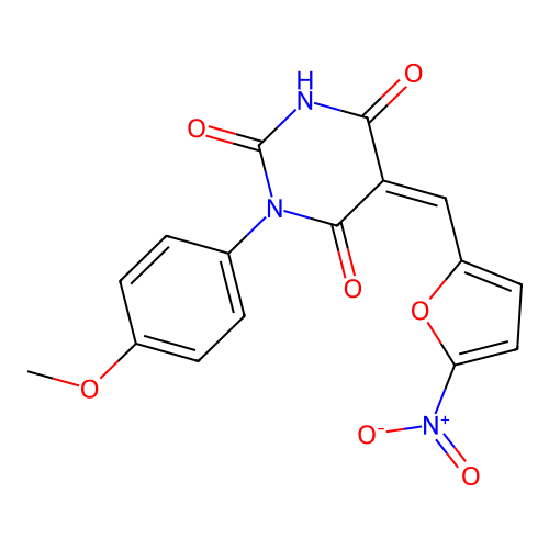 (5Z)-1-(4-methoxyphenyl)-5-[(5-nitrofuran-2-yl)methylidene]-1,3-diazinane-2,4,6-trione structure