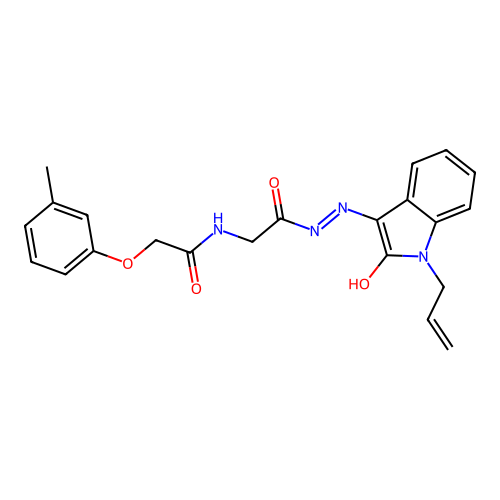 (Z)-N-(2-(2-(1-allyl-2-oxoindolin-3-ylidene)hydrazinyl)-2-oxoethyl)-2-(m-tolyloxy)acetamide structure