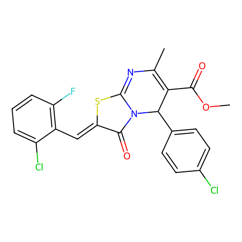(Z)-methyl 2-(2-chloro-6-fluorobenzylidene)-5-(4-chlorophenyl)-7-methyl-3-oxo-3,5-dihydro-2H-thiazolo[3,2-a]pyrimidine-6-carboxylate structure