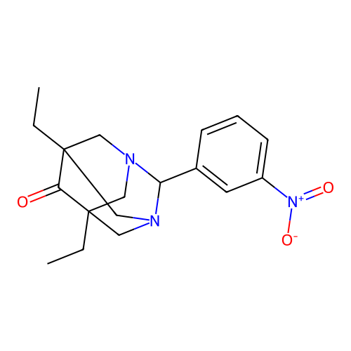 5,7-Diethyl-2-(3-nitro-phenyl)-1,3-diaza-tricyclo[3.3.1.1*3,7*]decan-6-one structure
