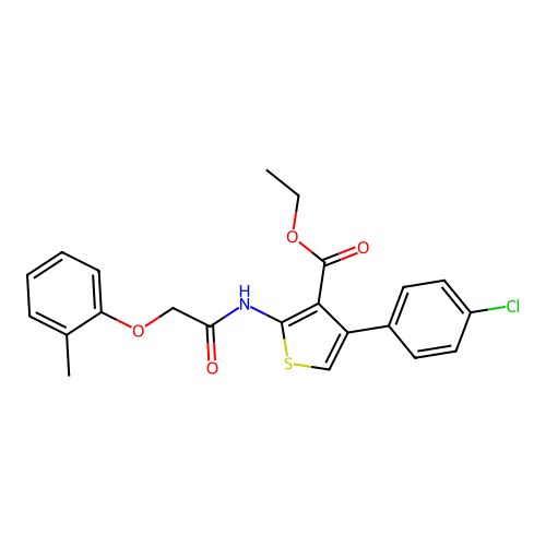 Ethyl 4-(4-chlorophenyl)-2-[[2-(2-methylphenoxy)acetyl]amino]thiophene-3-carboxylate structure
