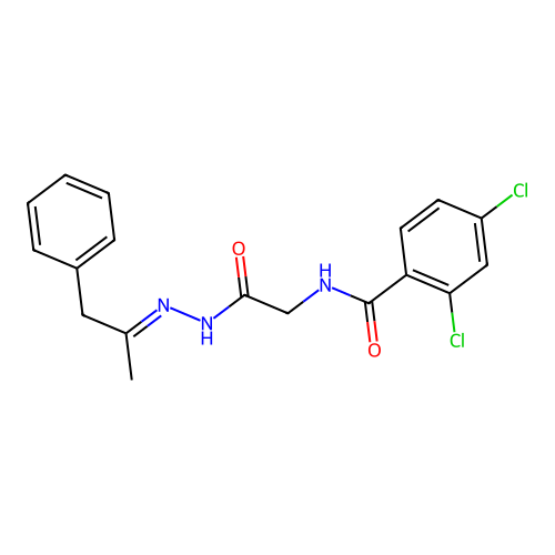 2,4-Dichloro-N-[1-methyl-2-phenyl-eth-(E)-ylidene-hydrazinocarbonylmethyl]-benzamide structure