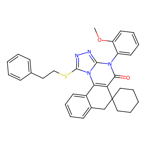 4-(2-methoxyphenyl)-1-(phenethylthio)-4H-spiro[benzo[h][1,2,4]triazolo[4,3-a]quinazoline-6,1'-cyclohexan]-5(7H)-one structure