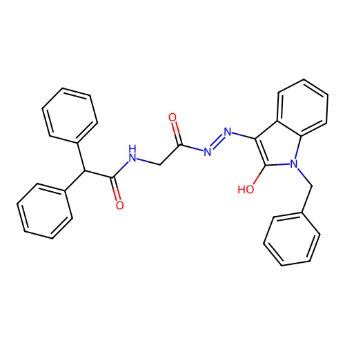 N-[[(1-benzyl-2-oxo-indol-3-ylidene)amino]carbamoylmethyl]-2,2-diphenyl-acetamide structure
