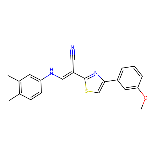 (E)-3-((3,4-dimethylphenyl)amino)-2-(4-(3-methoxyphenyl)thiazol-2-yl)acrylonitrile structure