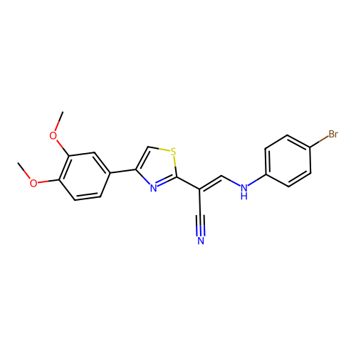 (2E)-3-[(4-bromophenyl)amino]-2-[4-(3,4-dimethoxyphenyl)-1,3-thiazol-2-yl]prop-2-enenitrile structure