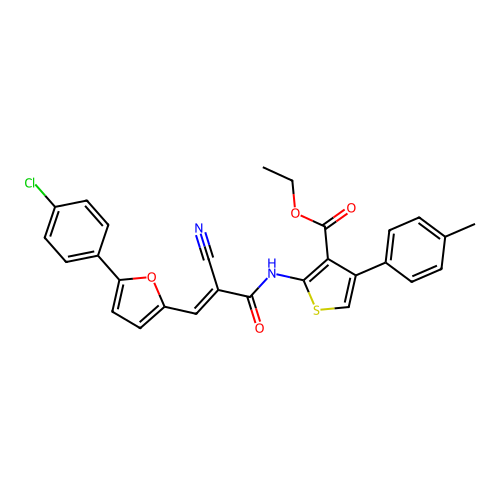 (E)-ethyl 2-(3-(5-(4-chlorophenyl)furan-2-yl)-2-cyanoacrylamido)-4-(p-tolyl)thiophene-3-carboxylate structure