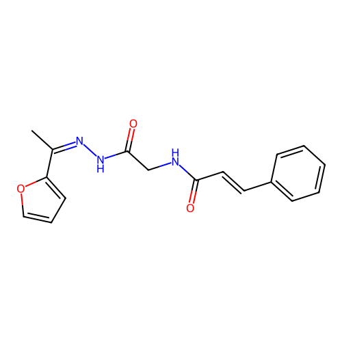 (E)-N-[2-[(2Z)-2-[1-(furan-2-yl)ethylidene]hydrazinyl]-2-oxoethyl]-3-phenylprop-2-enamide structure