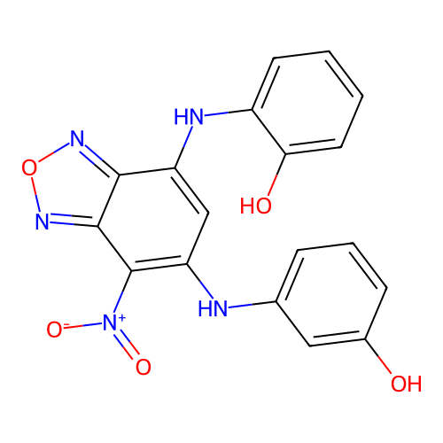 2-({6-[(3-Hydroxyphenyl)amino]-7-nitro-2,1,3-benzoxadiazol-4-yl}amino)phenol structure