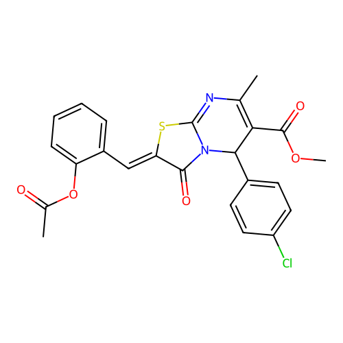 (Z)-methyl 2-(2-acetoxybenzylidene)-5-(4-chlorophenyl)-7-methyl-3-oxo-3,5-dihydro-2H-thiazolo[3,2-a]pyrimidine-6-carboxylate structure