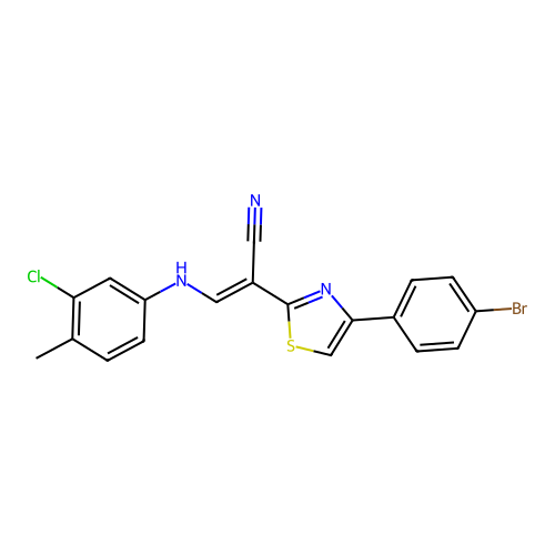 (E)-2-(4-(4-bromophenyl)thiazol-2-yl)-3-((3-chloro-4-methylphenyl)amino)acrylonitrile structure