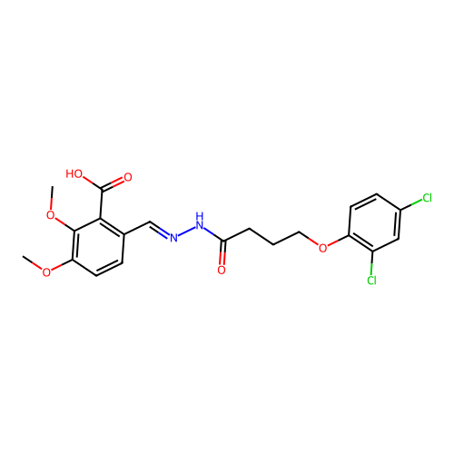 (E)-6-((2-(4-(2,4-dichlorophenoxy)butanoyl)hydrazono)methyl)-2,3-dimethoxybenzoic acid structure