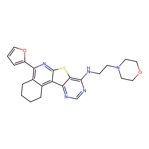 5-(furan-2-yl)-N-(2-morpholinoethyl)-1,2,3,4-tetrahydropyrimido[4',5':4,5]thieno[2,3-c]isoquinolin-8-amine structure