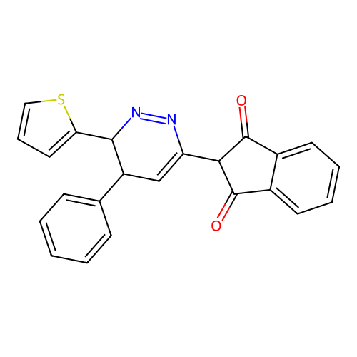2-(5-phenyl-6-(thiophen-2-yl)-5,6-dihydropyridazin-3-yl)-1H-indene-1,3(2H)-dione structure